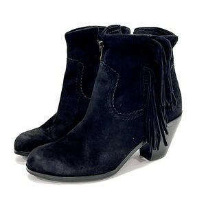 Sam Edelman Louie Black Fringe Suede Booties, Size 5